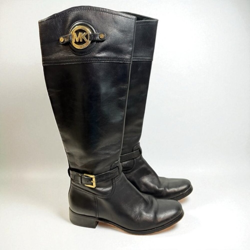 Michael Kors Black Tall Leather Riding Boots Size 7 Stockard Equestrian Jockey